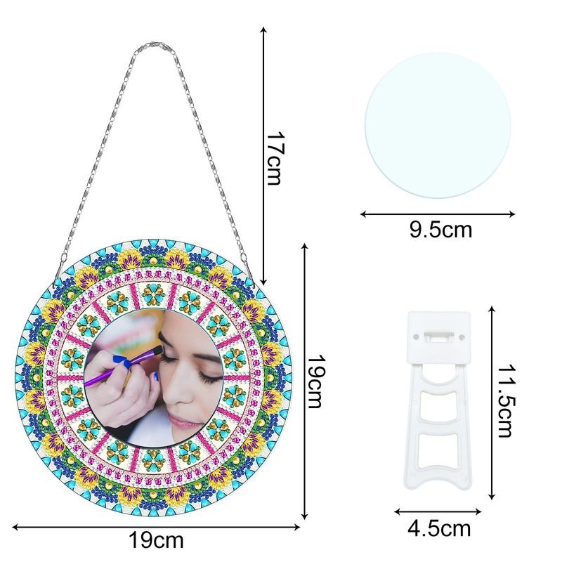 Creative Handmade DIY Diamond Painting Mandala Wind Chime With Makeup Mirror Can Be Placed And Hung Dual-Use