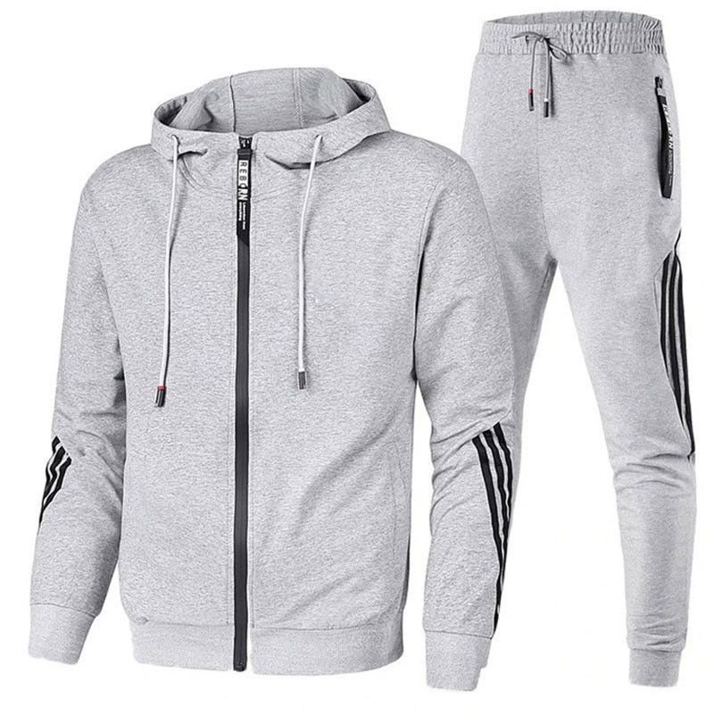 Men Casual Zip Hooded Long Sleeve Jacket And Pants Two Piece Set