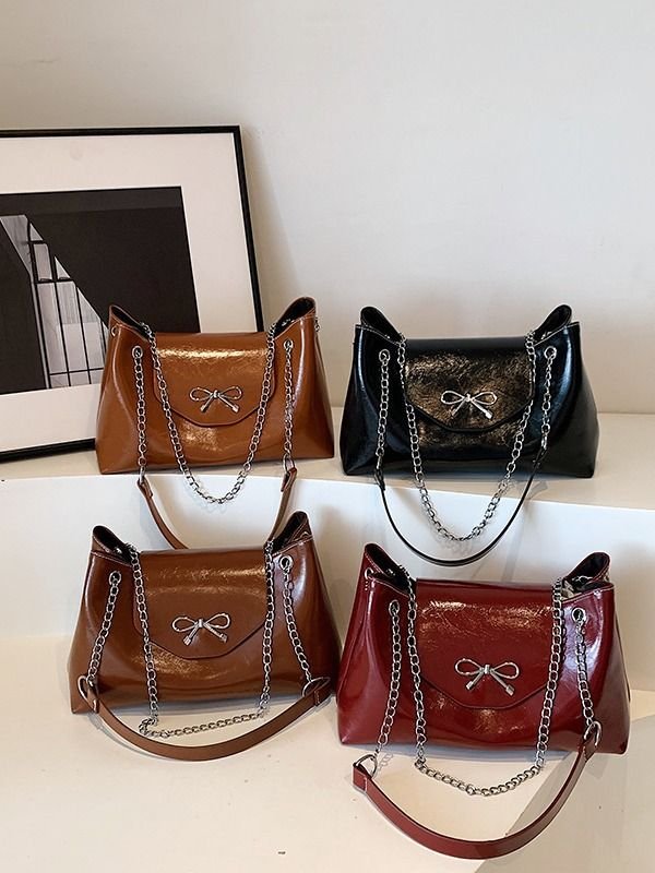 Women Elegant Solid Color Bow Shoulder Bag