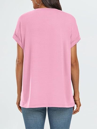 Summer Women Casual Solid Color Round Neck Short Sleeve Blank T-Shirt