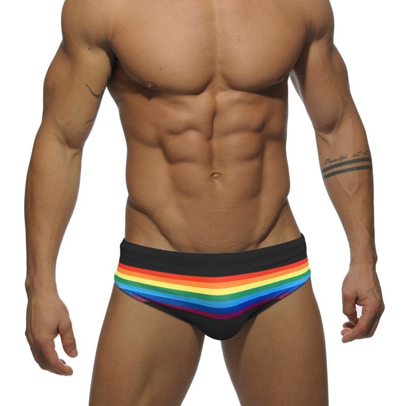 Men'S Fashion Rainbow Stripe Sexy Swim Briefs