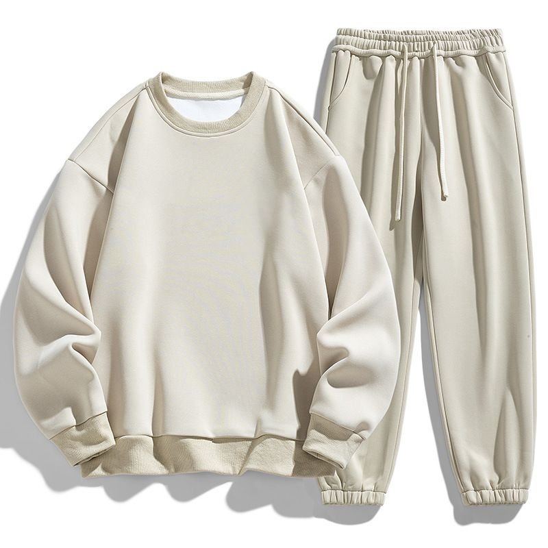 Men Spring Autumn Fashion Casual Solid Color Plus Size Long Sleeve Sweatshirts Pants Set