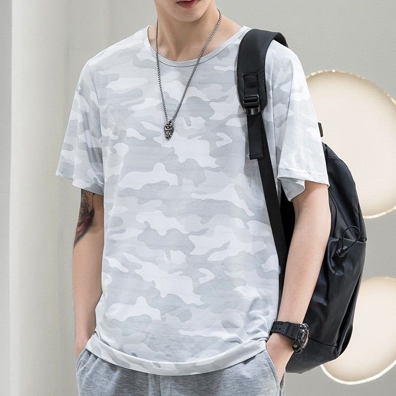 Men Fashion Casual Camouflage Print Plus Size Loose Short Sleeve Round Neck T-Shirt