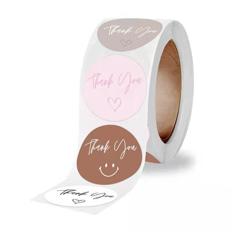 4 Design Thank You Pink Love Heart Smiling Face Baking Gift Sealing Sticker Label