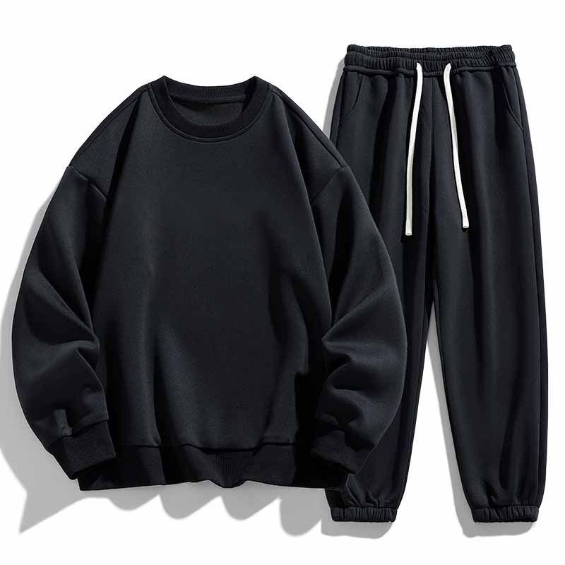 Men Spring Autumn Fashion Casual Solid Color Plus Size Long Sleeve Sweatshirts Pants Set