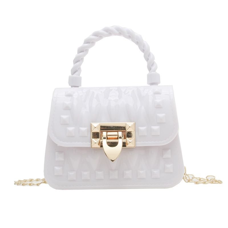 Women Fashion Solid Color Mini Lock Chain Crossbody Bag