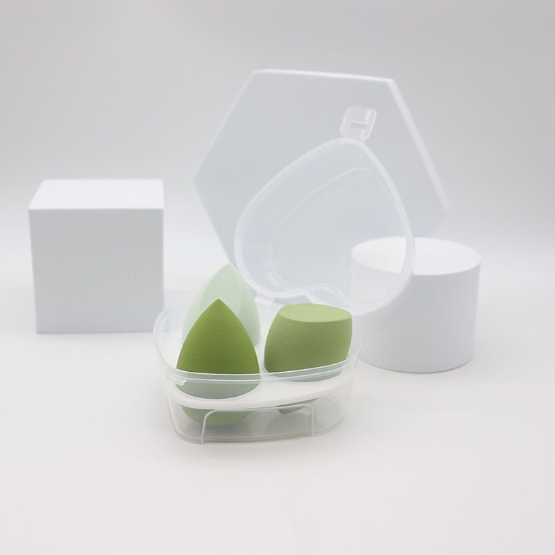 3Pcs/Set Water Drops Slanted Shape Non-Latex Puffs With Heart Pattern Box