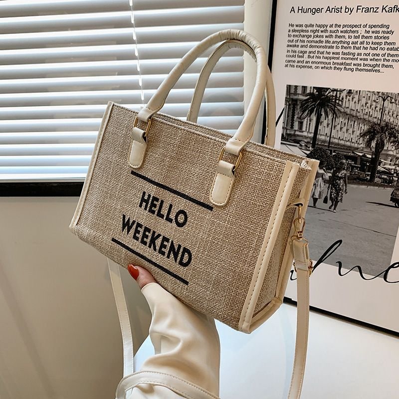 Women Simple Large Capacity Letter Print Canvas Handle Shoulder Bag