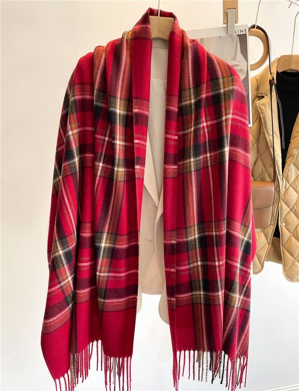 Autumn Winter Women Fashion Plaid Thickened Warm Tassel Scarf