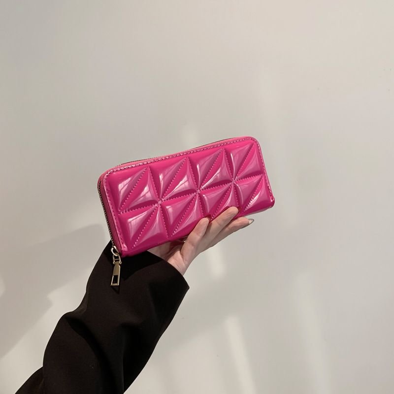 Women Fashion Shiny PU Zipper Rectangular Purses