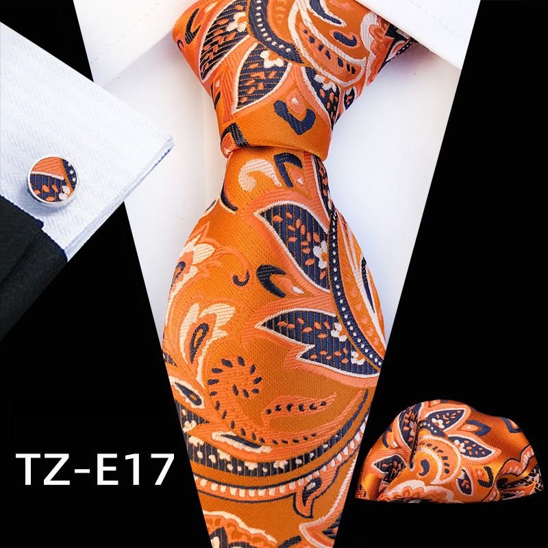 Men Vintage Paisley Flower Printed Tie Pocket Square And Cufflinks Set