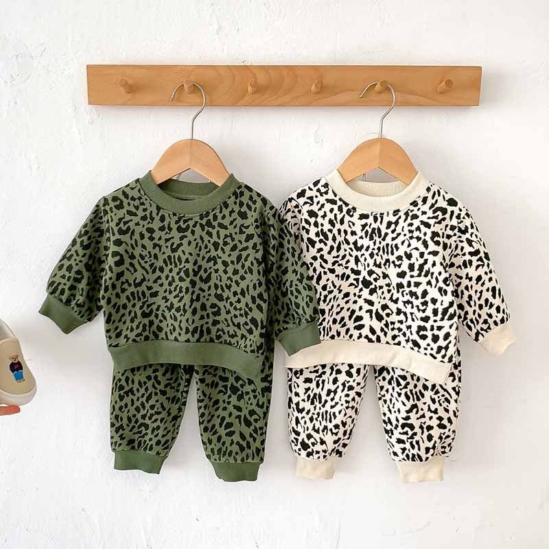 Kids Baby Boys Girls Casual Cute Leopard Print Long Sleeve Sweatshirts Trousers Sets