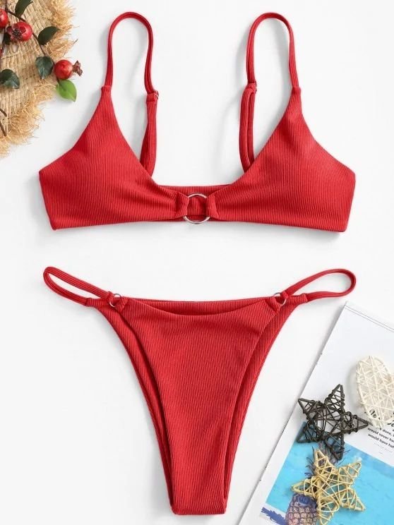 Women Fashion Solid Color Sexy Bikini Swimsuit Two-Piece Set
