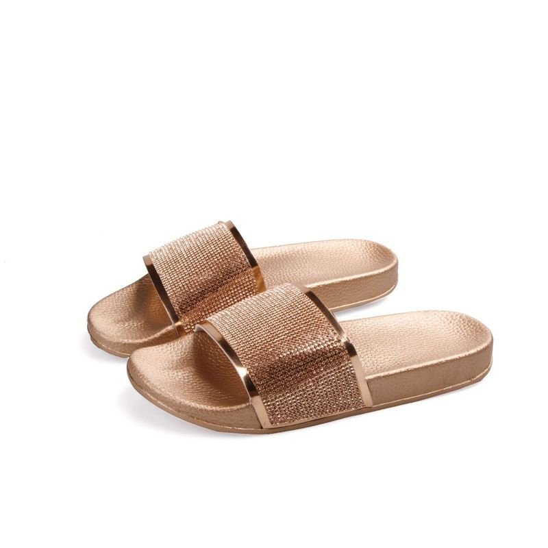 Women Fashion Rhinestone Flat Slippers