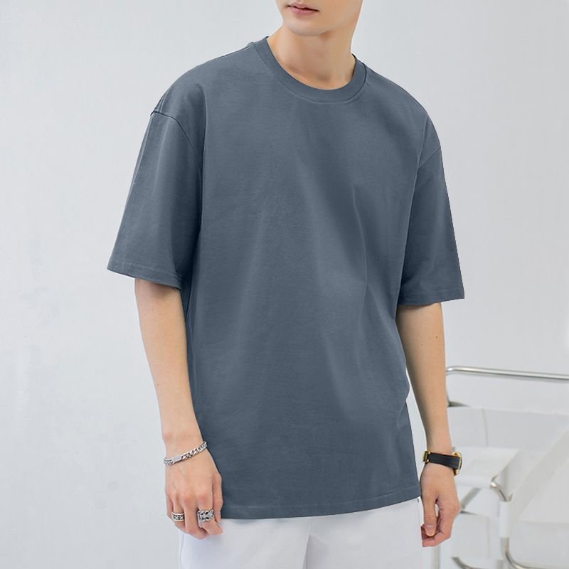 Men Fashion Casual Basic Solid Color Plus Size Short Sleeve Round Neck T-Shirt