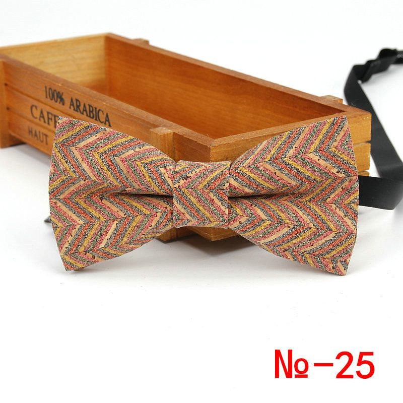 Men Retro Striped and Plaid Printed Cork Suit Bow Tie