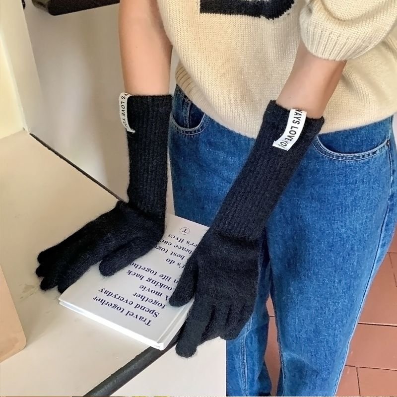 Autumn Winter Women Simple Solid Color Warm Knitted Wool Gloves