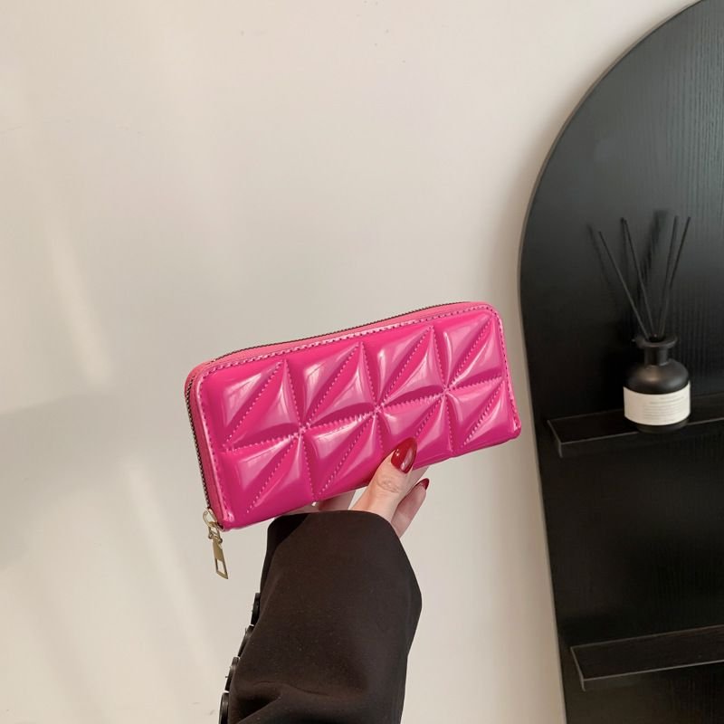 Women Fashion Shiny PU Zipper Rectangular Purses