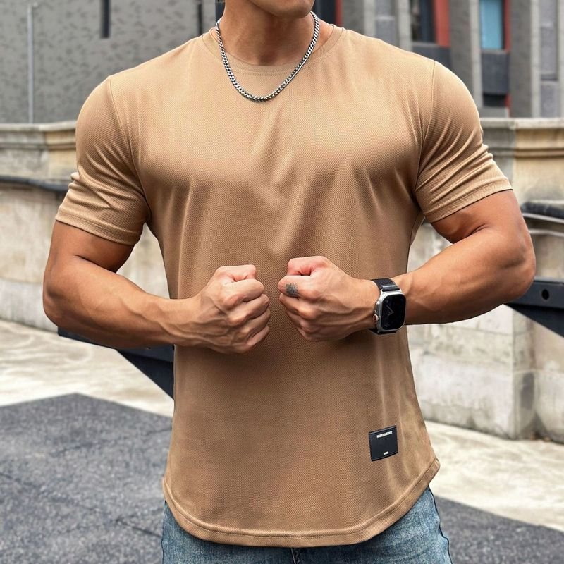 Men Casual Basic Sport Solid Color Short Sleeve Round Neck T-Shirt