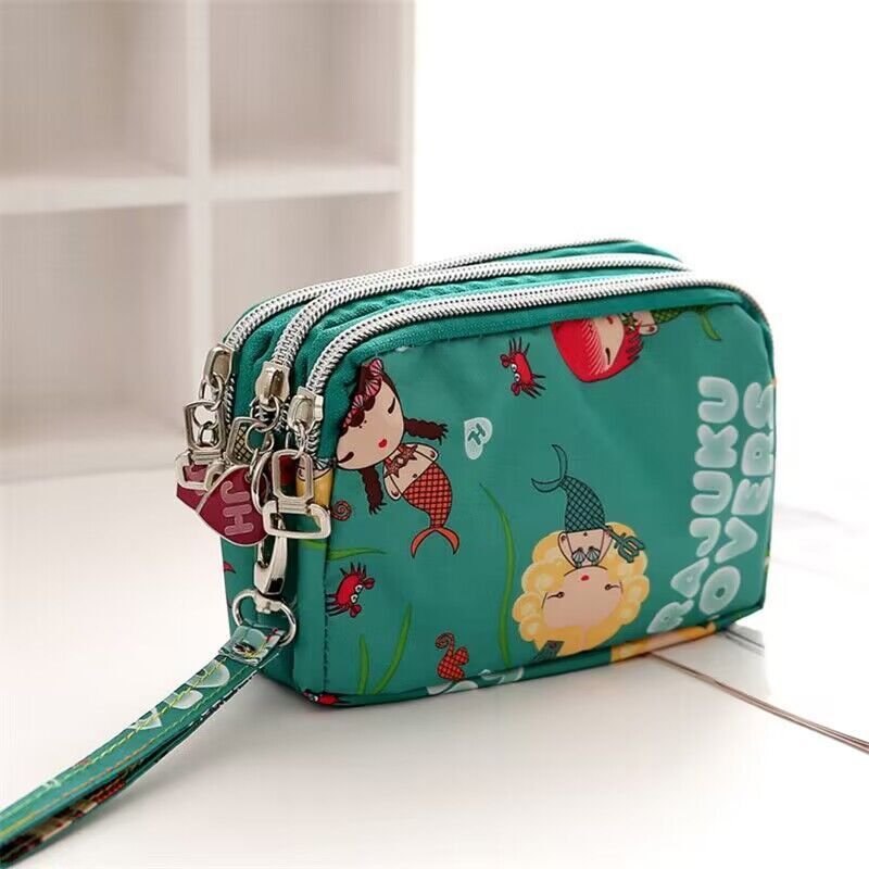 Women Fashion Solid Color Frosted Three-Layer Zipper Storage Purses