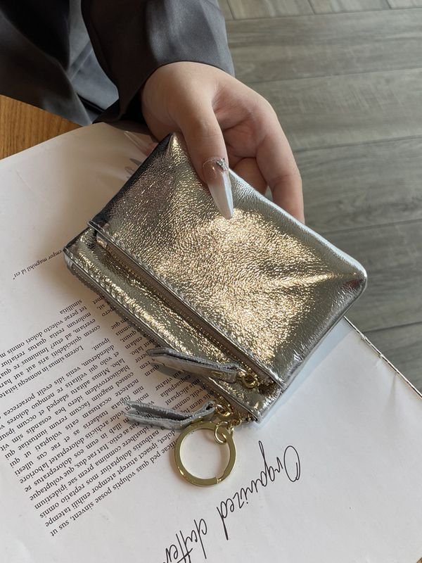 Women Fashion Simple Mini Crack Zipper Leather Purses