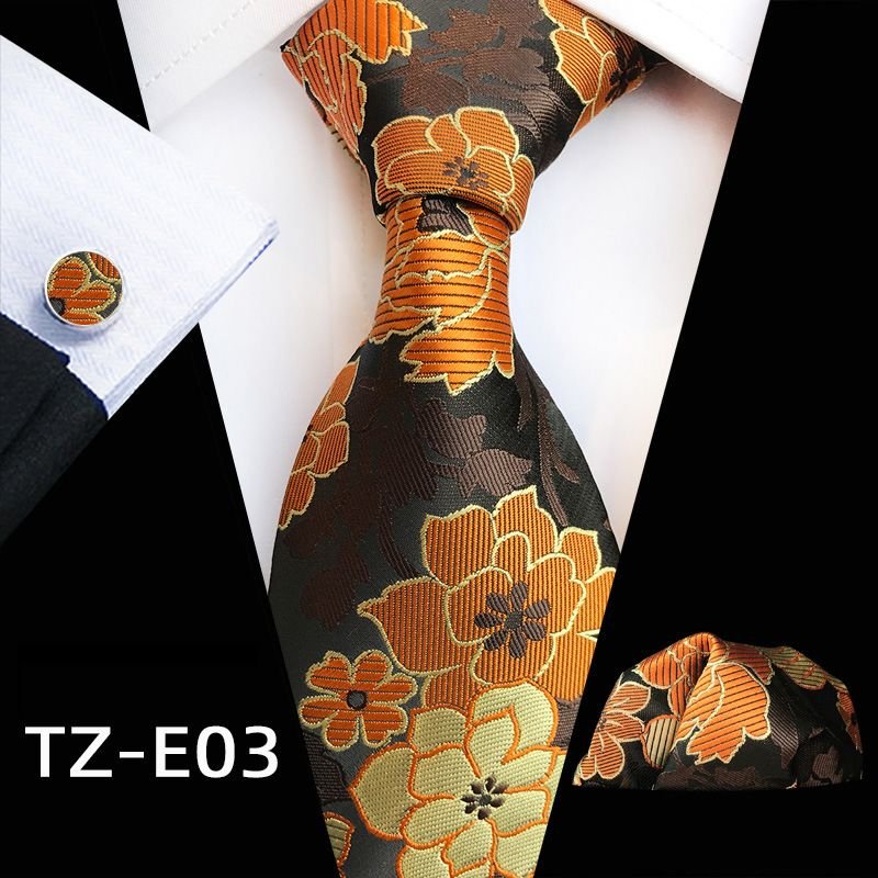 Men Vintage Paisley Flower Printed Tie Pocket Square And Cufflinks Set