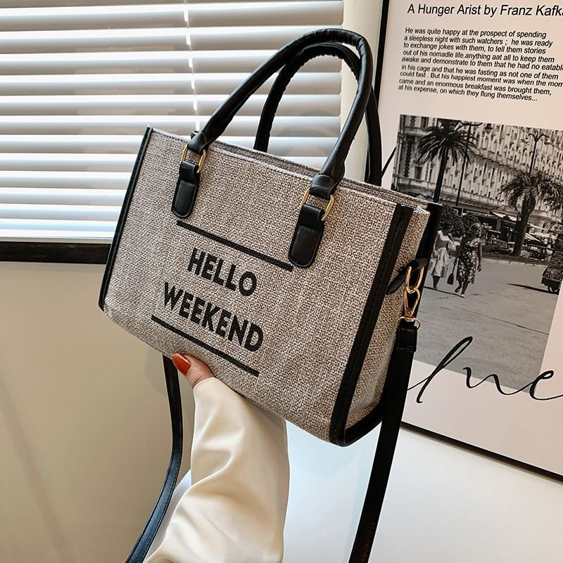 Women Simple Large Capacity Letter Print Canvas Handle Shoulder Bag