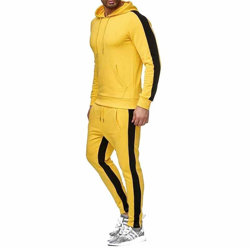 Men Autumn Fashion Leisure Sports Color Matching Long Sleeve Hoodies Trousers Sets