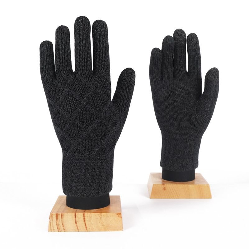 Autumn And Winter Women Fashion Pineapple Flower Single-Layer Five-Finger Warm Touch Screen Gloves