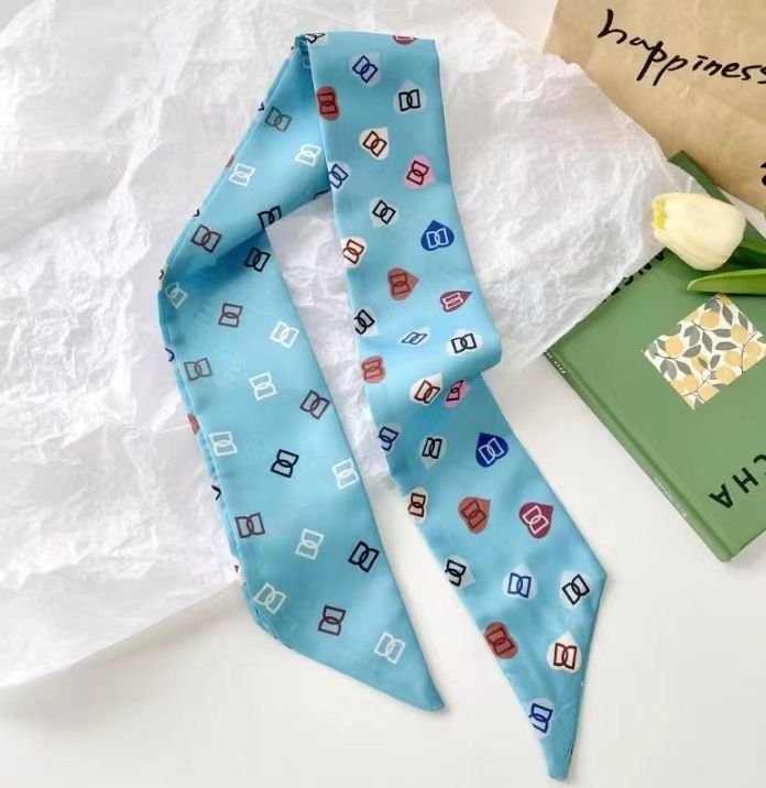 Women Fashion Simple Fresh Floral Print Long Thin Narrow Silk Scarf