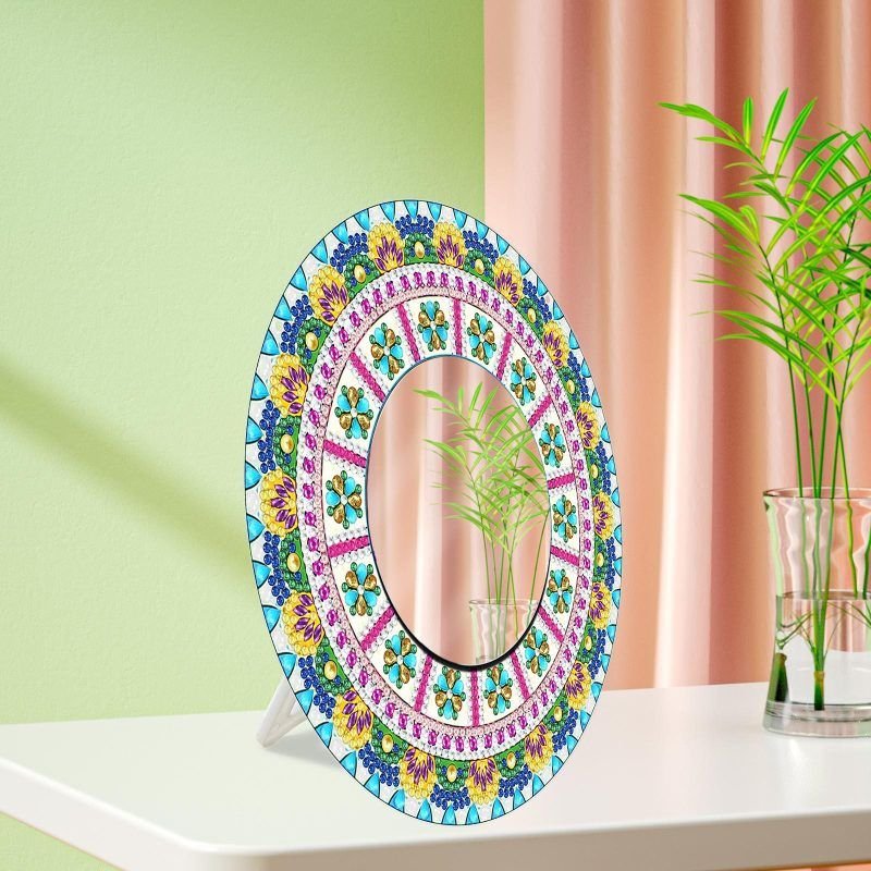 Creative Handmade DIY Diamond Painting Mandala Wind Chime With Makeup Mirror Can Be Placed And Hung Dual-Use