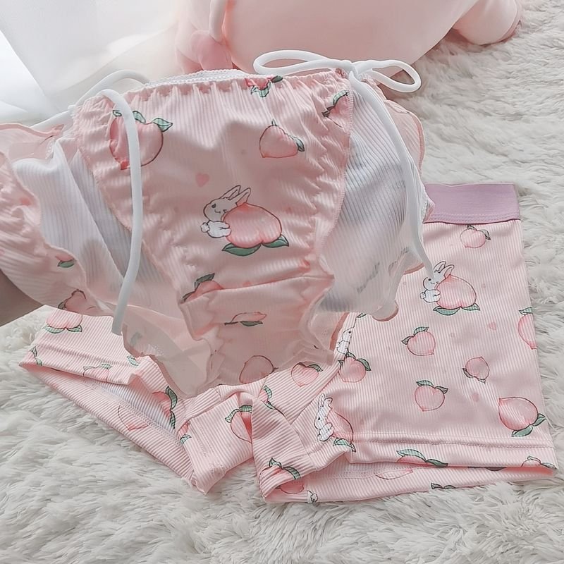 Valentine Day Cute Pink Rabbit Thread Couples Panties