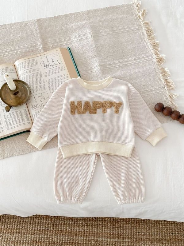 Kids Baby Boys Casual Cute Alphabet Waffle Long Sleeve Sweatshirts Pants Sets