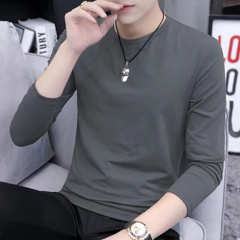 Men Basic Casual Long-Sleeved Round Neck T-Shirt