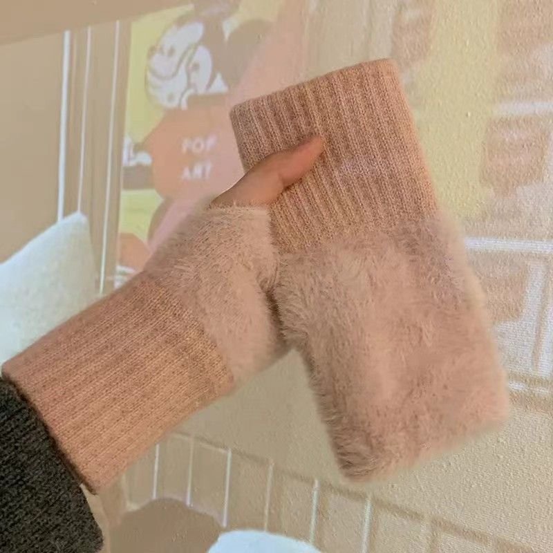 Autumn And Winter Women Fashion Warm Non-Slip Half Finger Flip Touch Screen Gloves