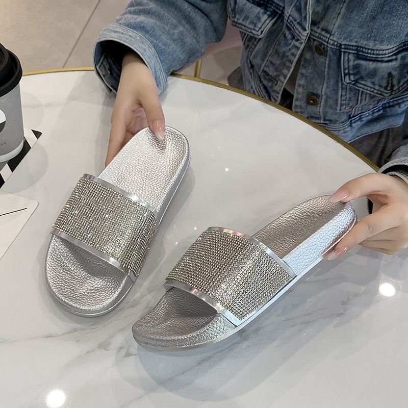 Women Fashion Rhinestone Flat Slippers