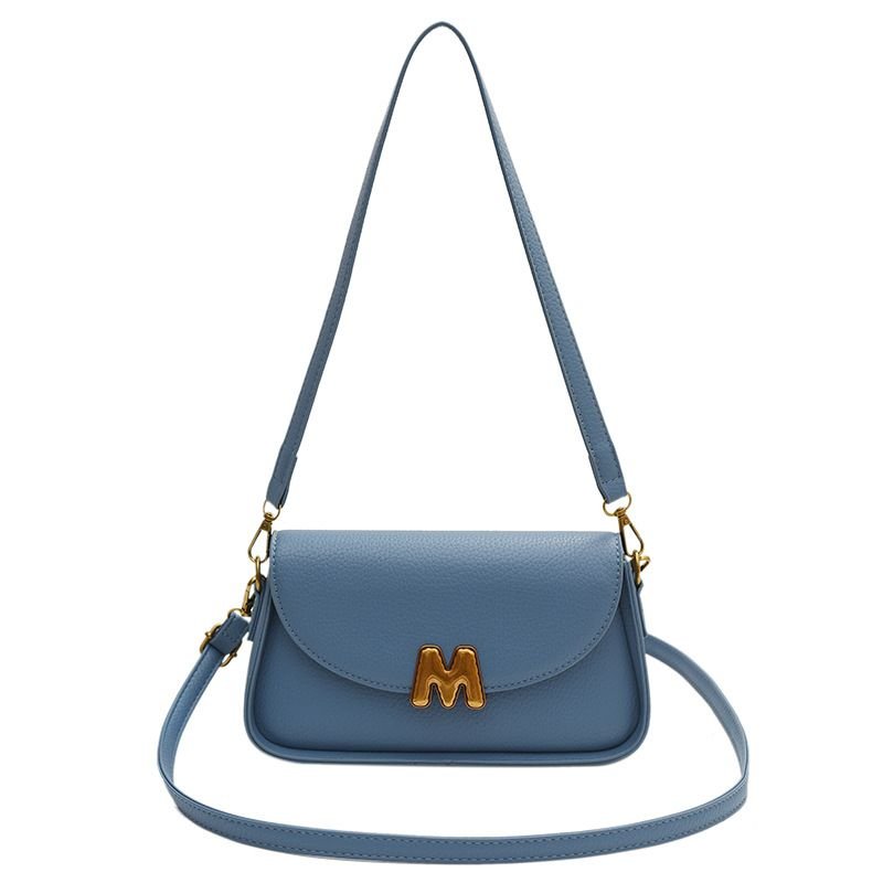Women Simple Solid Color M Letter Flap Square Shoulder Bag