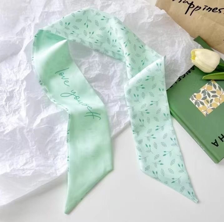 Women Fashion Simple Fresh Floral Print Long Thin Narrow Silk Scarf