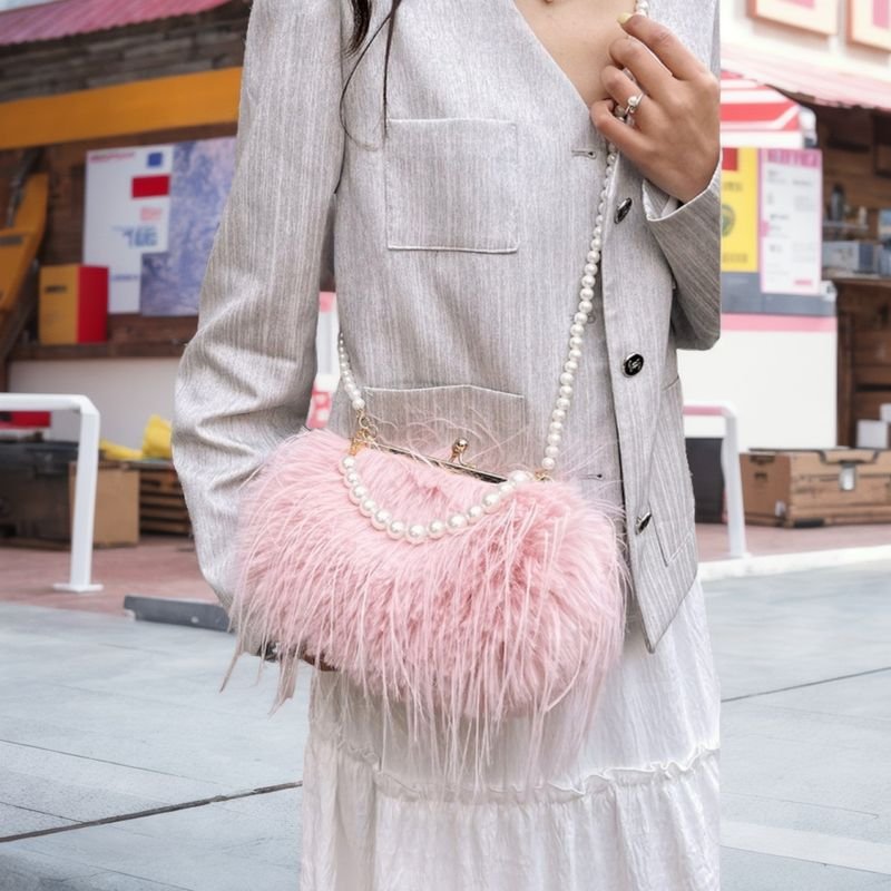 Women Fashion Plush Pearl Chain Crossbody Bag