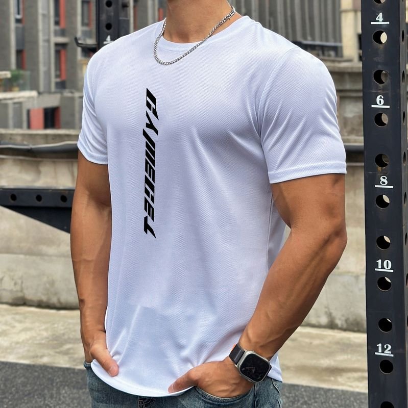 Men Casual Basic Sport Alphabet Print Short Sleeve Round Neck T-Shirt