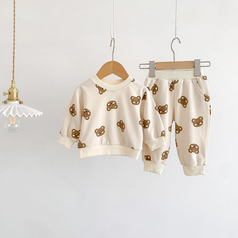 Kids Baby Boys Girls Casual Cute Cartoon Long Sleeve Sweatshirts Trousers Sets