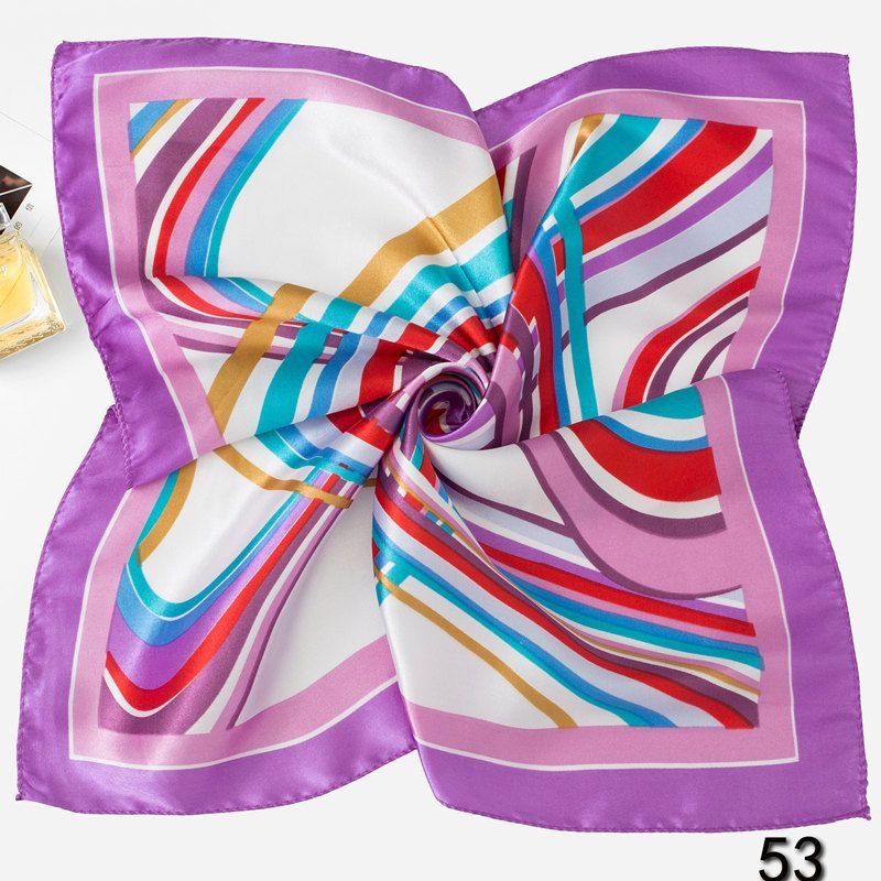 Women Simple Fashion Stripe Printed Square Silk Scarf