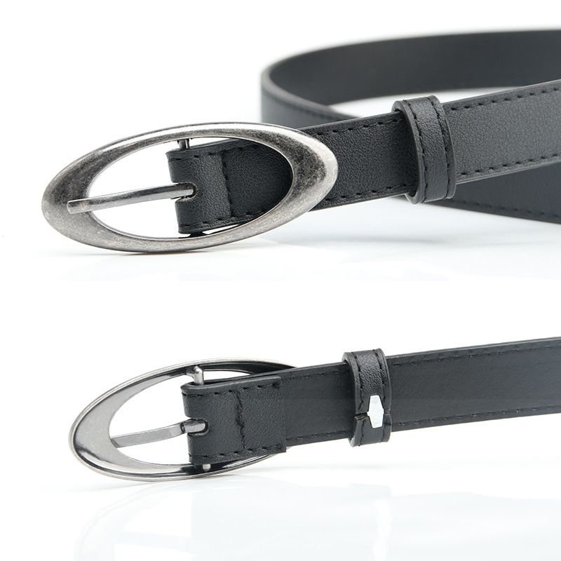 Women Simple Creative Oval Alloy Buckle Belt