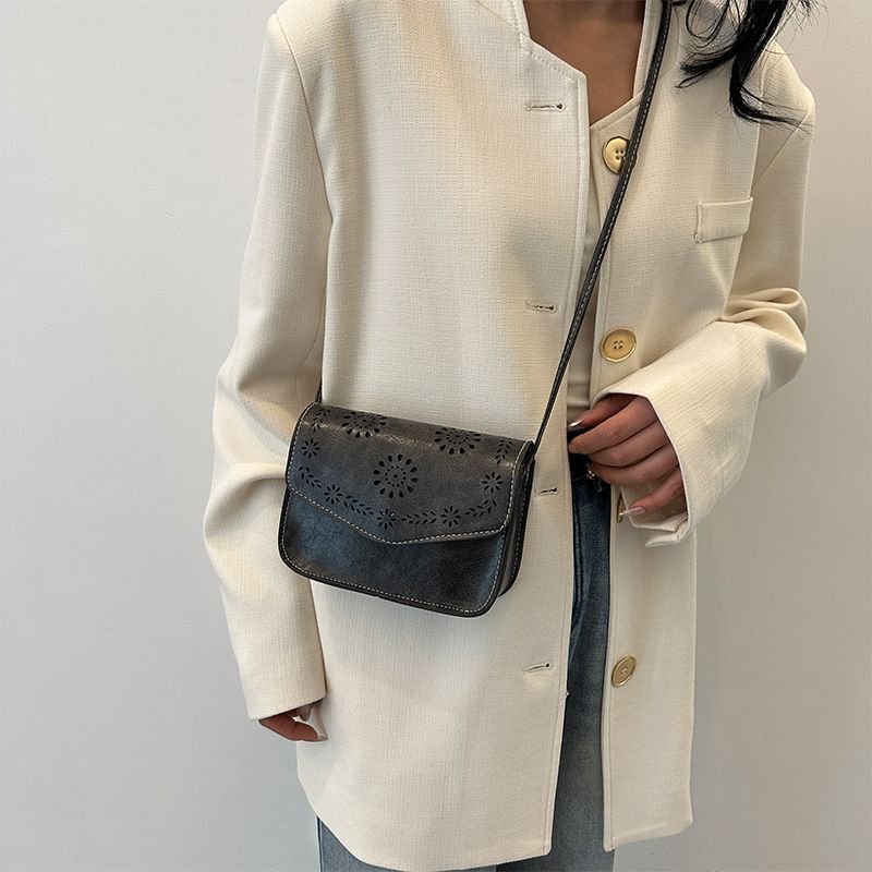 Women Fashion Solid Color Pattern Hollow Square Flap Cross Body Bag