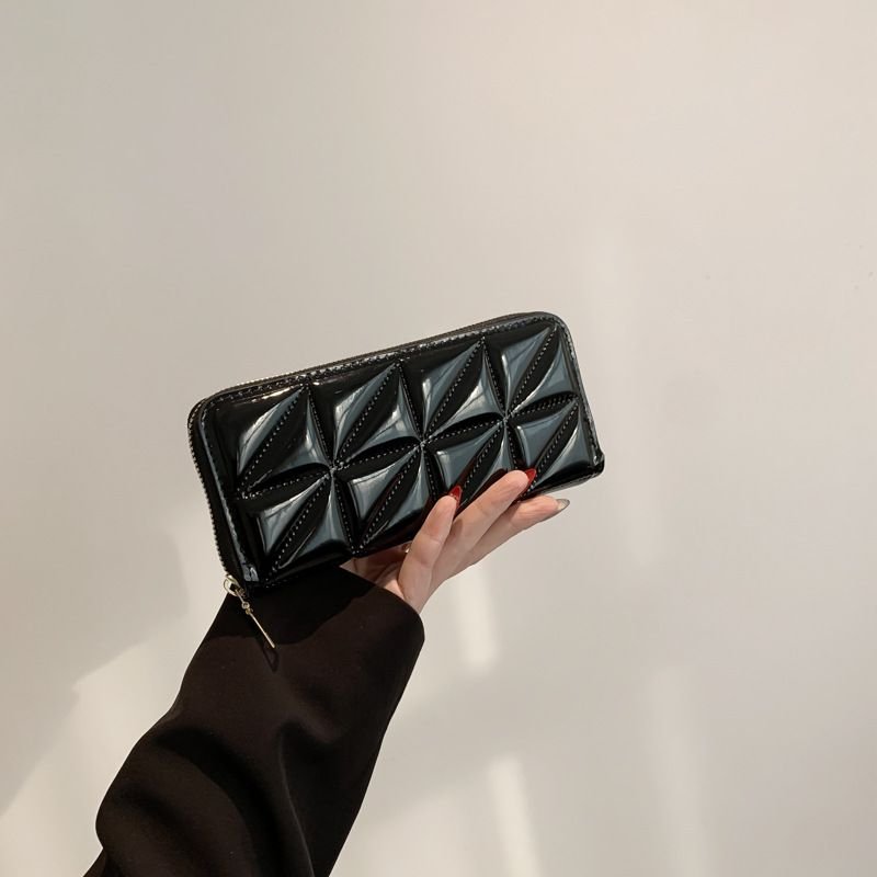 Women Fashion Shiny PU Zipper Rectangular Purses