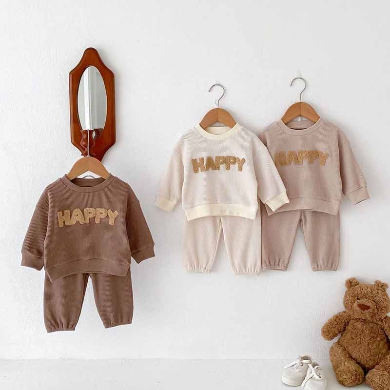 Kids Baby Boys Casual Cute Alphabet Waffle Long Sleeve Sweatshirts Pants Sets