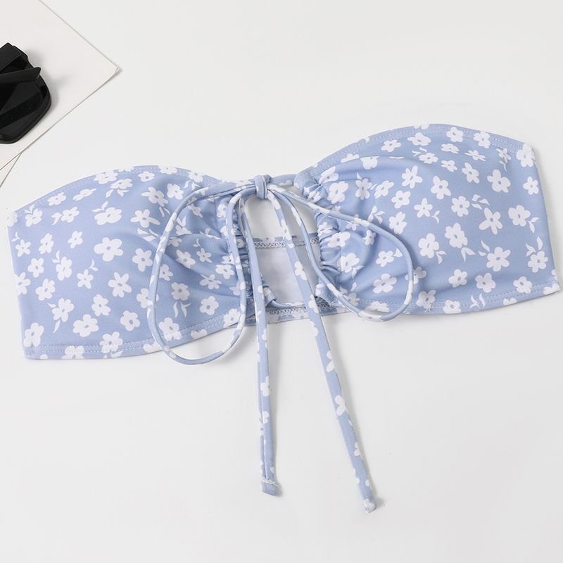 Summer Women Fashion Sexy Floral Print Tube Top Lace Bikini Swimsuit Set