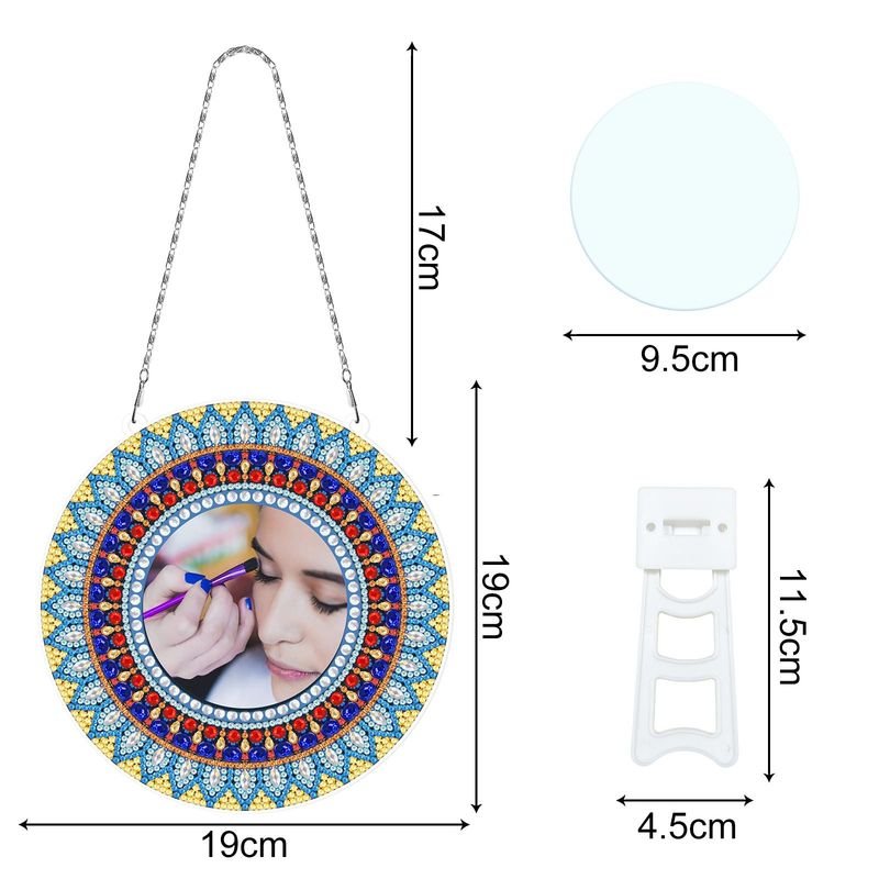 Creative Handmade DIY Diamond Painting Mandala Wind Chime With Makeup Mirror Can Be Placed And Hung Dual-Use