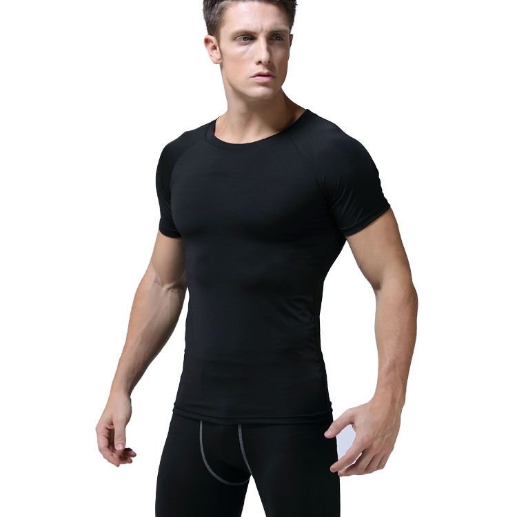 Men Casual Basic Solid Color Quick Drying Short-Sleeved Round Neck Sports Tight T-Shirt