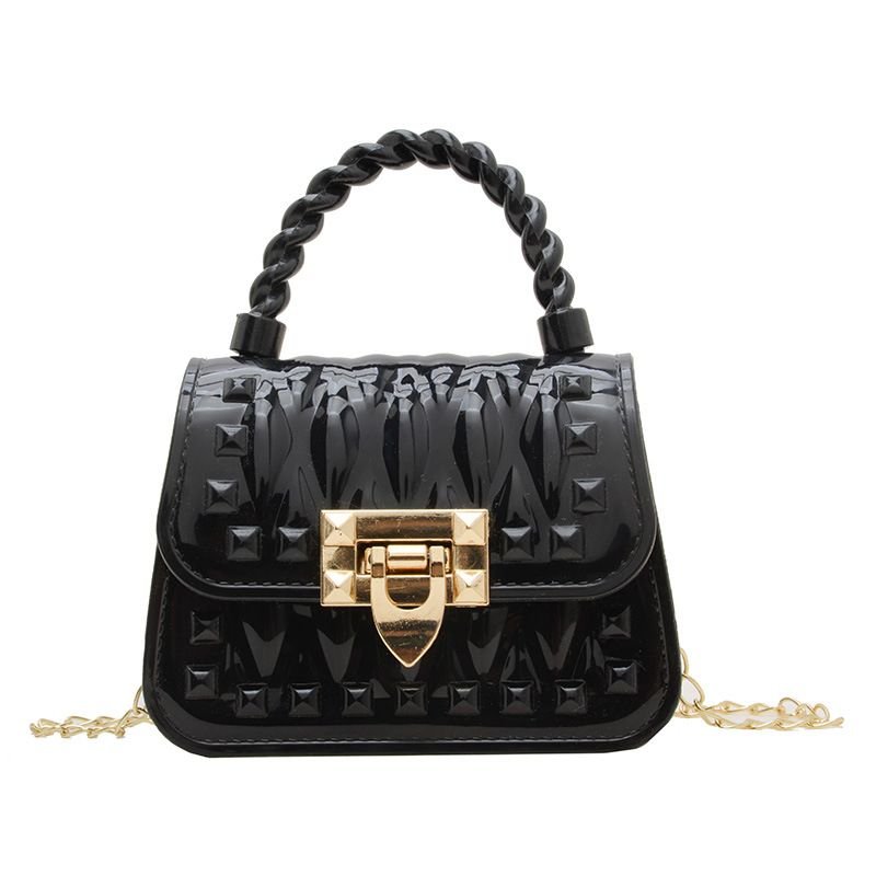 Women Fashion Solid Color Mini Lock Chain Crossbody Bag